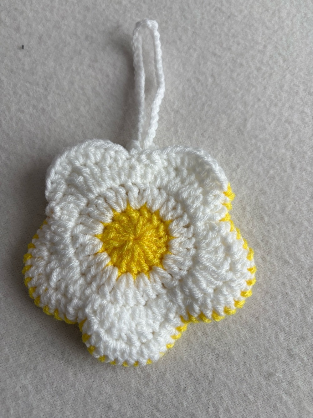 Crocheted White & Yellow Flower Hair Charm for Kids